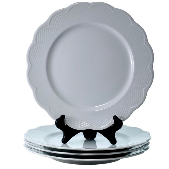 Dansk Blanc White Dinner Plates 10" scallop edge texture rim elegant romantic (4 - Picture 1 of 8